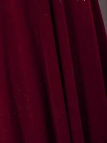 SHEIN Tween Girls Cold Shoulder Velvet Hi-Low A-Line Elegant Party Dinner Evening Dress Robe Elegant Chic Wedding Guest Dress Wedding Dark Red Summer - Burgundy - View 6