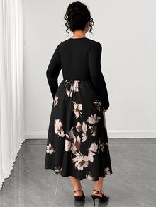 EMERY ROSE Gaun Lengan Panjang Bermotif Elegan dan Serbaguna untuk Wanita Ukuran Plus, Cocok untuk Musim Gugur/Musim Dingin - MultiWarna - View 2
