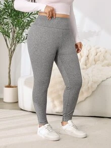 Solflare Plus Size High Waist Casual Slim Fit Leggings For Daily Wear - Black - View 4