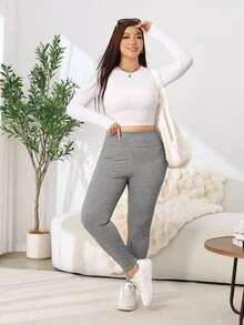 Solflare Plus Size High Waist Casual Slim Fit Leggings For Daily Wear - Black - View 5