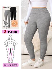 Solflare Plus Size High Waist Casual Slim Fit Leggings For Daily Wear - Black - View 1