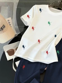 Resyla Plus Size Women Knight Print Round Neck Short Sleeve Top And Pants Casual 2 Pieces Set - Multicolor - View 4