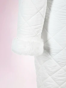 Amplova Women's Comfortable Quilted Padded Faux Fur Patchwork Jumpsuit - White - View 10