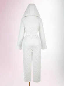 Amplova Women's Comfortable Quilted Padded Faux Fur Patchwork Jumpsuit - White - View 17