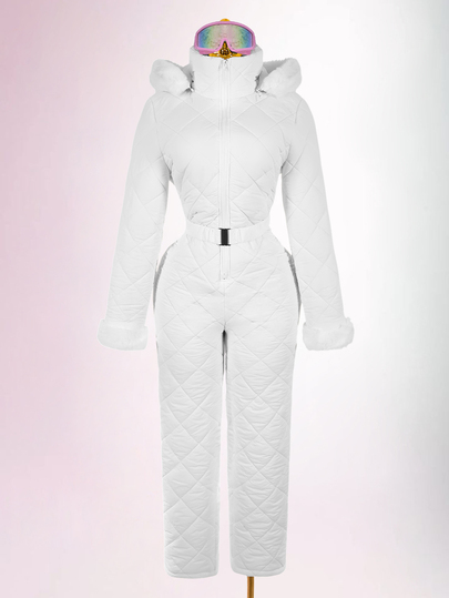 Amplova Women's Comfortable Quilted Padded Faux Fur Patchwork Jumpsuit