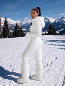 Amplova Women's Comfortable Quilted Padded Faux Fur Patchwork Jumpsuit - White - View 4