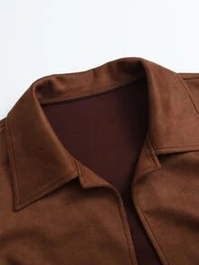 Balvessa Women's Lapel Short Suede Jacket, Spring & Autumn Light Luxury Style High-End Texture, Suitable For Daily Wear, Commuting, Office Outfit Etc. - Coffee Brown - View 7