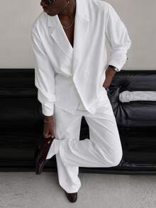 Mainfolk Men's Solid Color Lapel Neck Long Sleeve Jacket And Pants Set Halloween Winter Party Autumn - White - View 2