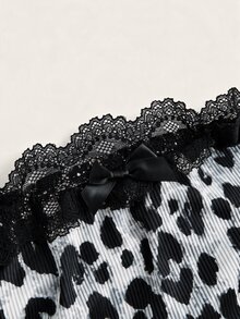 SHEIN EZwear 女款豹紋蕾絲拼接休閒百搭抹胸上衣 - 灰色 - 查看 3