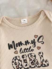 SHEIN Kids Kids Kids Newborn Letter Print Top Kids & Leopard Print Pants Loungewear Set - Beige - View 8