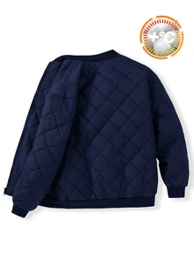 SHEIN 兒童青少年男孩休閒保暖內裡加厚深藍色冬季外套，適合秋冬，絎縫外套，適用於學校、旅行、生日派對、假期 - 藏蓝色 - 查看 2
