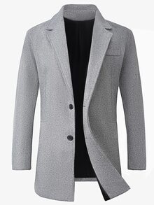 Manfinity Mode Men's Grey Mid-Length Wool Blend Blazer With Notch Lapel And Two-Button Closure, Business Casual Commuter Coat - Grey - View 3