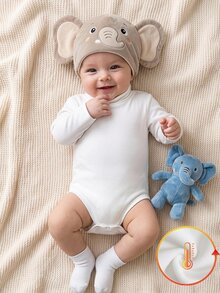 SHEIN Baby Girl Baby Girl Baby Boy Knit Solid Color High Neck Fleece Lined Basic Casual Autumn Romper - White - View 2