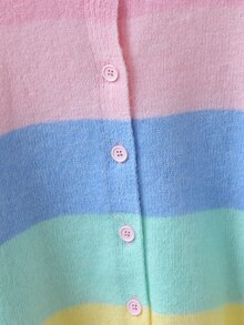 SHEIN 青少年女孩新款秋冬休閒時尚百搭彩虹拼接修身針織開襟毛衣 - 彩色 - 查看 3