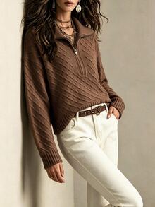 Breezaya Women's Solid Color Casual Versatile Daily Long Sleeve Sweater - Chocolate Brown - View 3