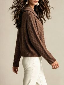 Breezaya Women's Solid Color Casual Versatile Daily Long Sleeve Sweater - Chocolate Brown - View 2