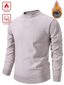 Manfinity CityGents Men's Thermal Lined Knitted Pullover Sweater Solid Color Mock Neck - Beige - View 3