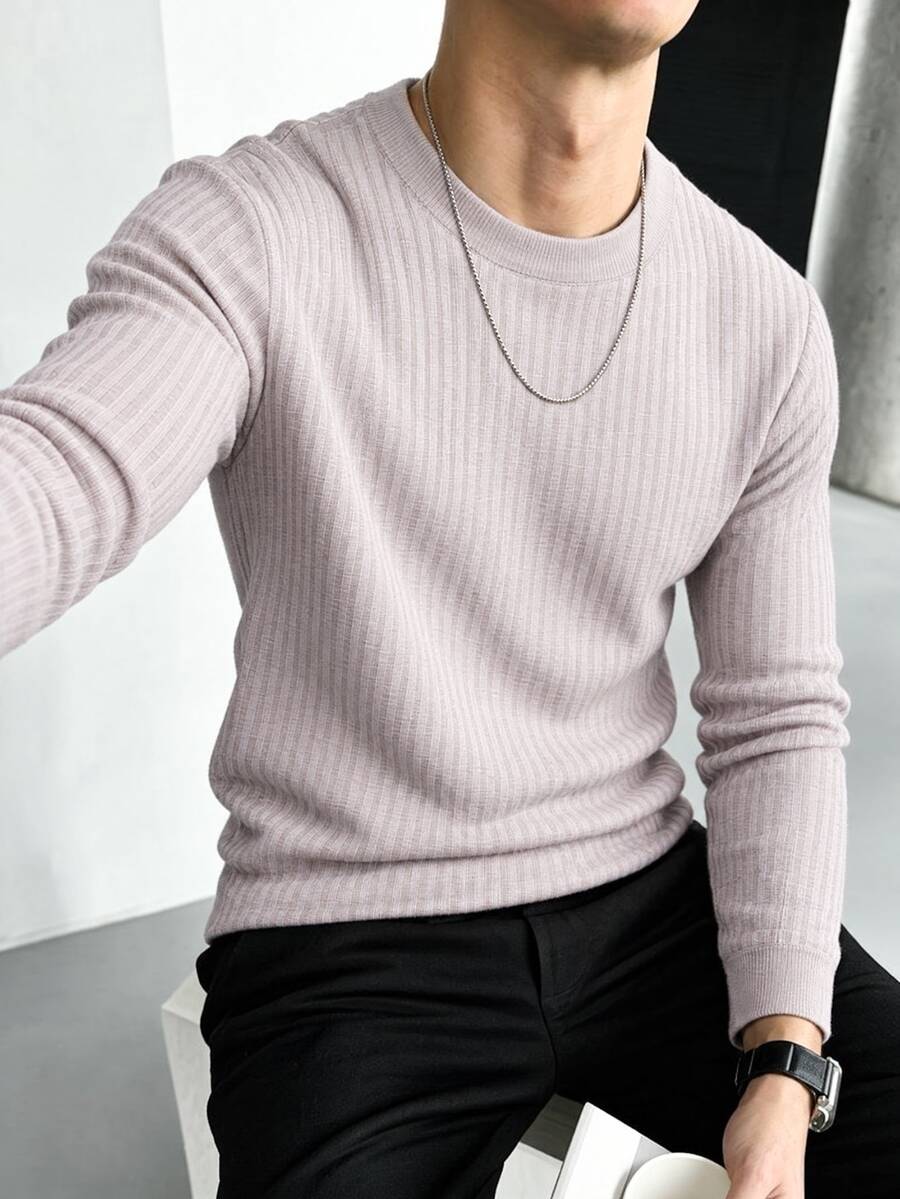 Manfinity CityGents Men's Thermal Lined Knitted Pullover Sweater Solid Color Mock Neck - Beige - View 1