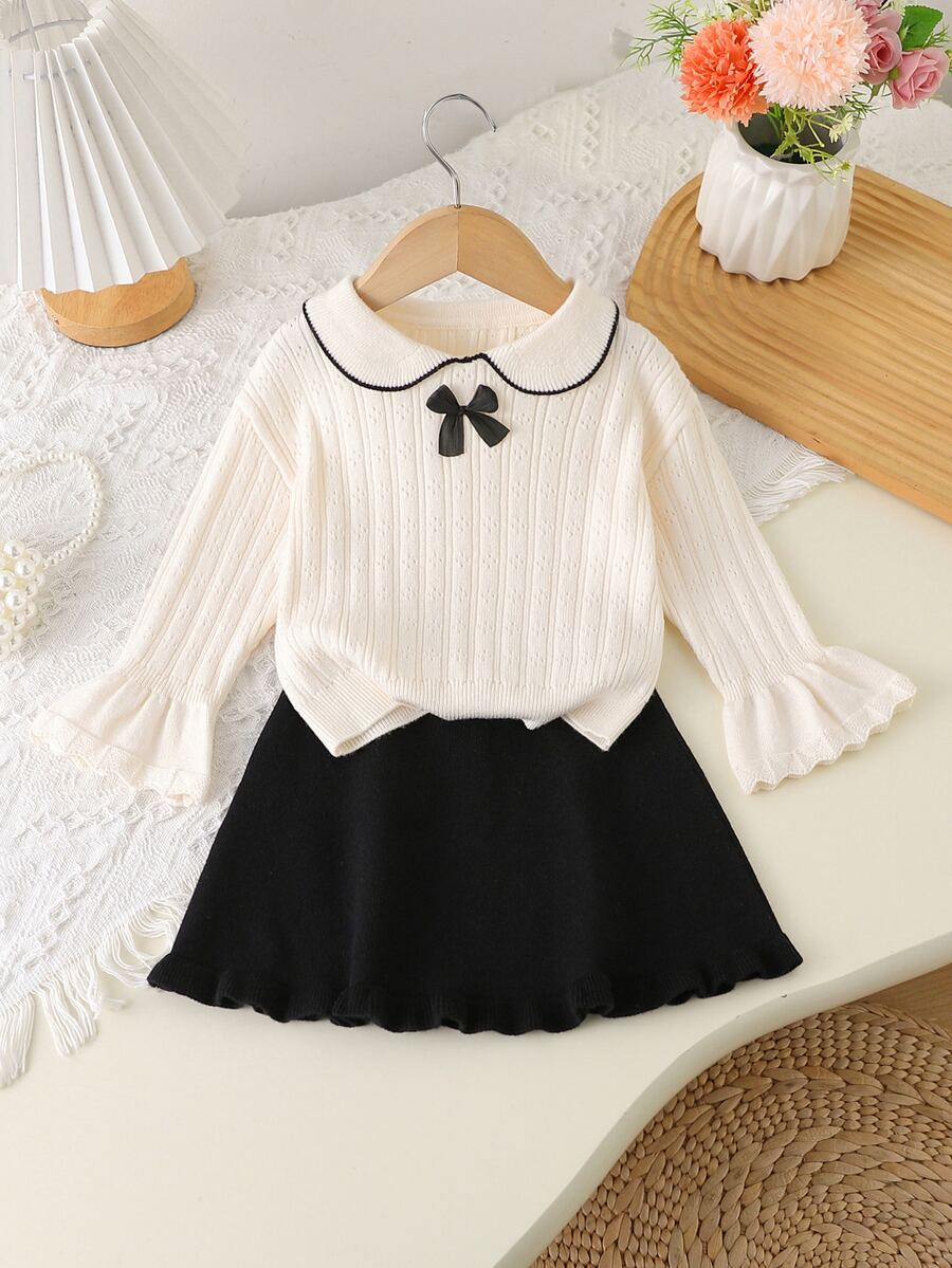 Setelan Baju Bayi Perempuan, Atasan dengan Pita di Kerah dan Rok - Putih - View 1