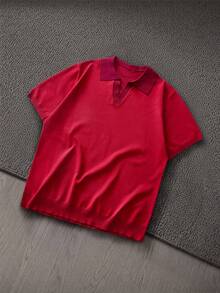 Mainfolk Short Sleeve Casual Knit Top, Business Casual Style, Vacation Outfit Date Night Wedding Vacation Red Summer Red Summer - Burgundy - View 4