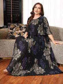 Reflora Plus Size Women's Summer Dress, Elegant Pleated Chiffon Semi-Sheer Long Flowy Pretty Dress - Multicolor - View 5