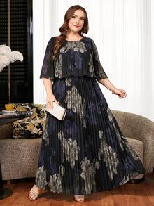 Reflora Plus Size Women's Summer Dress, Elegant Pleated Chiffon Semi-Sheer Long Flowy Pretty Dress - Multicolor - View 6