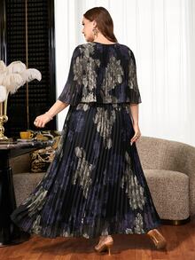 Reflora Plus Size Women's Summer Dress, Elegant Pleated Chiffon Semi-Sheer Long Flowy Pretty Dress - Multicolor - View 2