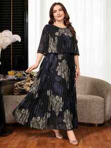 Reflora Plus Size Women's Summer Dress, Elegant Pleated Chiffon Semi-Sheer Long Flowy Pretty Dress - Multicolor - View 4