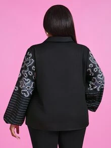 Veslaya Plus Size Women's Black Floral Print Blouse For Commute - Black - View 2