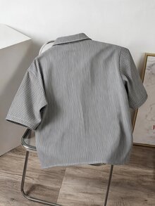 OldRiff Men's Striped Printed Fabric, Loose Fit, Letter Graphic Shirt - Black and White - View 6