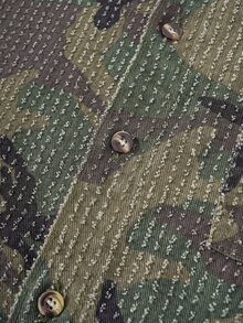 OldRiff 男士休闲宽松钩针迷彩牛仔短袖衬衫，街头时尚 - 軍綠色 - 查看 6