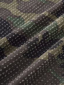 OldRiff 男士休闲宽松钩针迷彩牛仔短袖衬衫，街头时尚 - 軍綠色 - 查看 7