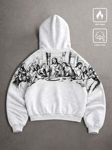 STYNVO Men's Character Print Long Sleeve Pocket Casual Hoodie - Light Grey - View 2