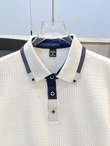 OldRiff Men's Turndown Collar Button Half Placket Casual Versatile Commuting Short Sleeve Polo Shirt - White - View 4