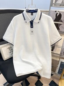 OldRiff Men's Turndown Collar Button Half Placket Casual Versatile Commuting Short Sleeve Polo Shirt - White - View 3