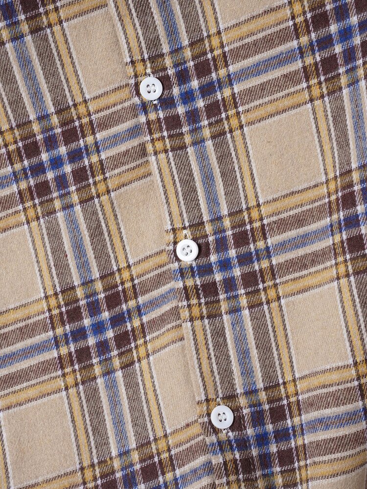 Manfinity Joysei Men Yellow Plaid Long Sleeve Button-Front Casual Versatile Shirt, Fall - Multicolor - View 5