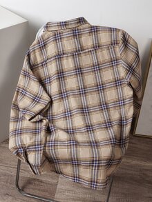 Manfinity Joysei Men Yellow Plaid Long Sleeve Button-Front Casual Versatile Shirt, Fall - Multicolor - View 2