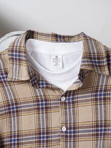Manfinity Joysei Men Yellow Plaid Long Sleeve Button-Front Casual Versatile Shirt, Fall - Multicolor - View 4