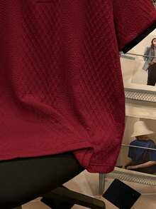 OldRiff Stylish Men's Burgundy Polo Shirt With Rib-Knit Pattern Short Sleeve Knitted Fabric Regular Length Polo Shirt For Men - Burgundy - View 8