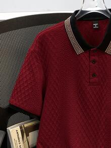 OldRiff Stylish Men's Burgundy Polo Shirt With Rib-Knit Pattern Short Sleeve Knitted Fabric Regular Length Polo Shirt For Men - Burgundy - View 5