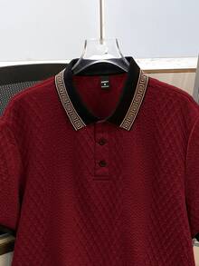 OldRiff Stylish Men's Burgundy Polo Shirt With Rib-Knit Pattern Short Sleeve Knitted Fabric Regular Length Polo Shirt For Men - Burgundy - View 7
