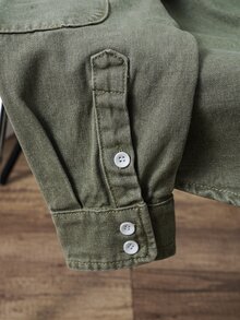 OldRiff Men's Slim-Fit Olive Green American Casual Denim Jacket Going Out Hang Out Work Commute Street - Army Green - View 6