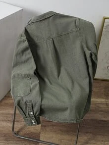 OldRiff Men's Slim-Fit Olive Green American Casual Denim Jacket Going Out Hang Out Work Commute Street - Army Green - View 4