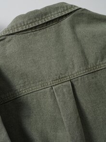 OldRiff Men's Slim-Fit Olive Green American Casual Denim Jacket Going Out Hang Out Work Commute Street - Army Green - View 7