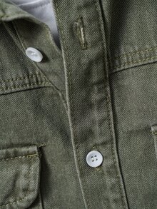 OldRiff Men's Slim-Fit Olive Green American Casual Denim Jacket Going Out Hang Out Work Commute Street - Army Green - View 5
