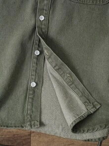 OldRiff Men's Slim-Fit Olive Green American Casual Denim Jacket Going Out Hang Out Work Commute Street - Army Green - View 8