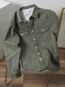 OldRiff Men's Slim-Fit Olive Green American Casual Denim Jacket Going Out Hang Out Work Commute Street - Army Green - View 2