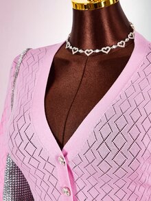 Amplova Women's Pink Bell Sleeve Single-Breasted Cropped Knit Cardigan - Pink - View 12