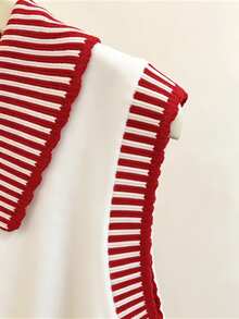Franclia Women's Casual Elegant Intellectual Collared Striped Knit Vest - Red and White - View 6