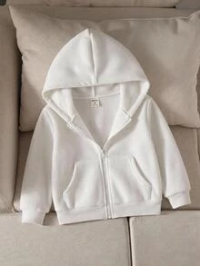 SHEIN 女童純色長袖拉鍊休閒運動衫 - 彩色 - 查看 1